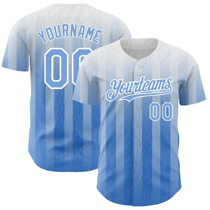 Baseball Jerseys For Sponsorship Recognition-Custom White Light Blue 3D Pattern Design Stripes Authentic Baseball Jersey