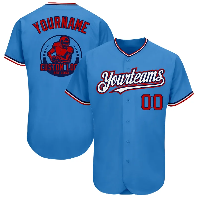 Custom Baseball Jerseys For Social Gatherings-Custom Powder Blue Red-Navy Pinstripe Red Authentic Baseball Jersey