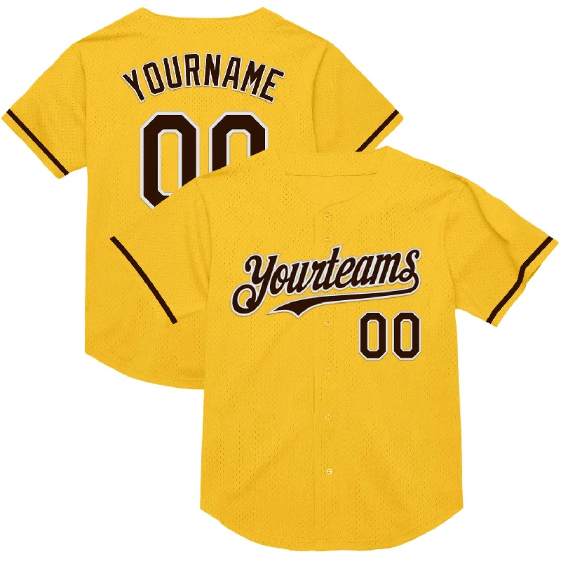 Baseball Jerseys For Youth Teams & Leagues-Custom Gold Brown-White Mesh Authentic Throwback Baseball Jersey