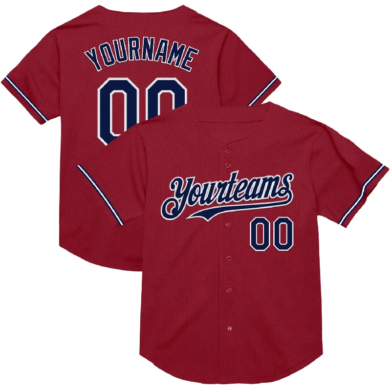 Custom Baseball Jerseys For Competitive Leagues-Custom Maroon Navy-White Mesh Authentic Throwback Baseball Jersey