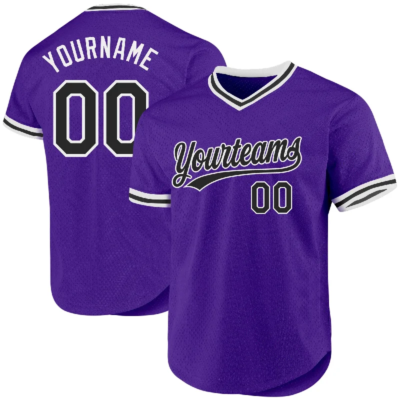 Baseball Jerseys With Custom Fabric Options-Custom Purple Black-White Authentic Throwback Baseball Jersey