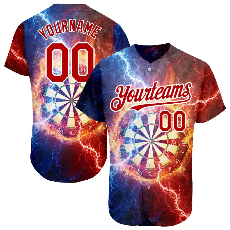 Personalized Baseball Jerseys For College Spirit-Custom Black Red-White 3D Pattern Design Lightning Flame Dart Board Authentic Baseball Jersey