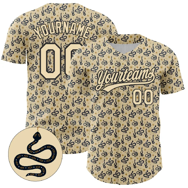 Baseball Jerseys For Tournaments & Competitions-Custom Cream Black 3D Pattern Design Animal Snake Authentic Baseball Jersey