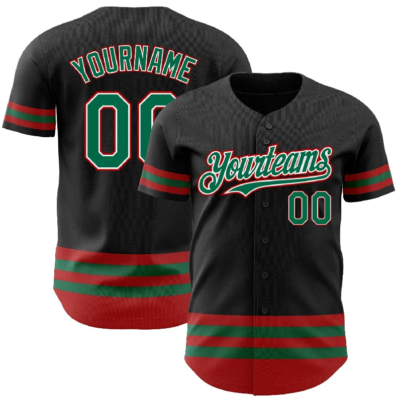 Custom Baseball Jerseys For Leagues-Custom Black Kelly Green-Red Line Authentic Baseball Jersey