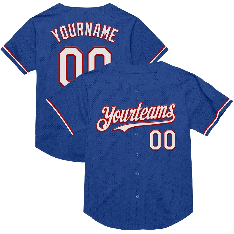 Custom Baseball Jerseys For Special Occasions-Custom Royal White-Red Mesh Authentic Throwback Baseball Jersey