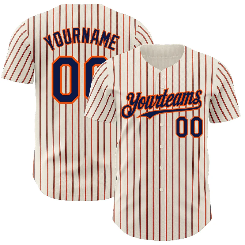 Baseball Jerseys For Custom Player Apparel-Custom Cream (Navy Orange Pinstripe) Navy-Orange Authentic Baseball Jersey