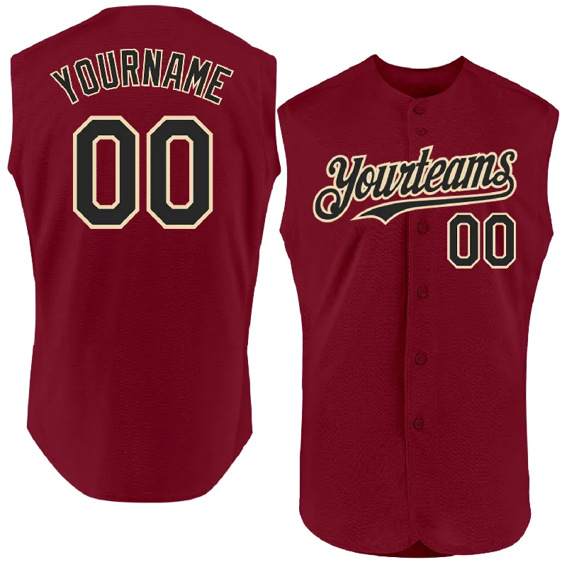 Baseball Jerseys With Custom Name Tags-Custom Crimson Black-Cream Authentic Sleeveless Baseball Jersey