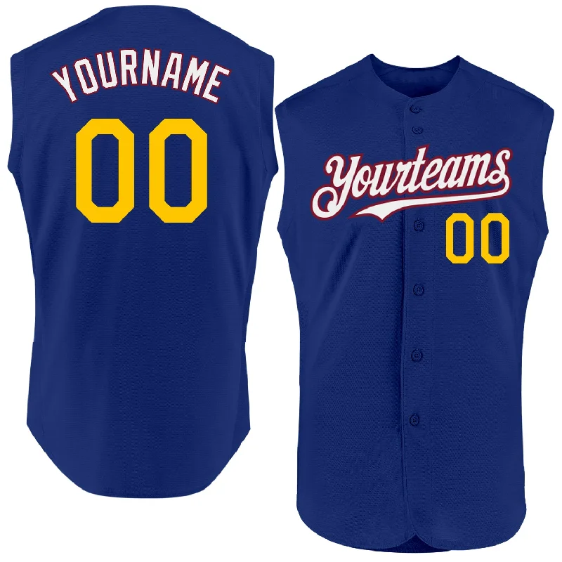 Custom Baseball Jerseys For School Competitions-Custom Royal Yellow-Crimson Authentic Sleeveless Baseball Jersey