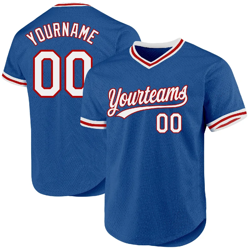 Personalized Baseball Jerseys For Tournament Winners-Custom Blue White-Red Authentic Throwback Baseball Jersey