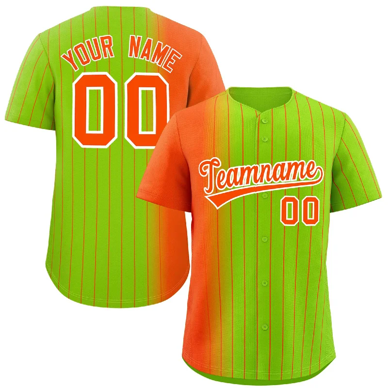 Custom Baseball Jerseys For Local Fans-Custom Neon Green Orange Pinstripe Personalized Gradient Authentic Baseball Jersey