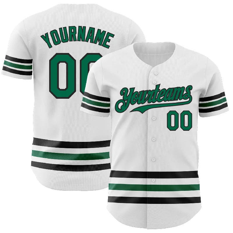 Custom Baseball Jerseys For Competitive Schools-Custom White Kelly Green-Black Line Authentic Baseball Jersey