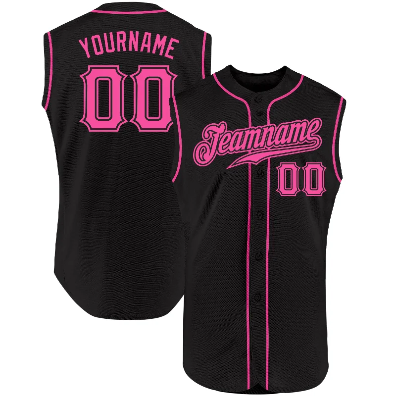 Custom Baseball Jerseys-Custom Black Pink Authentic Sleeveless Baseball Jersey