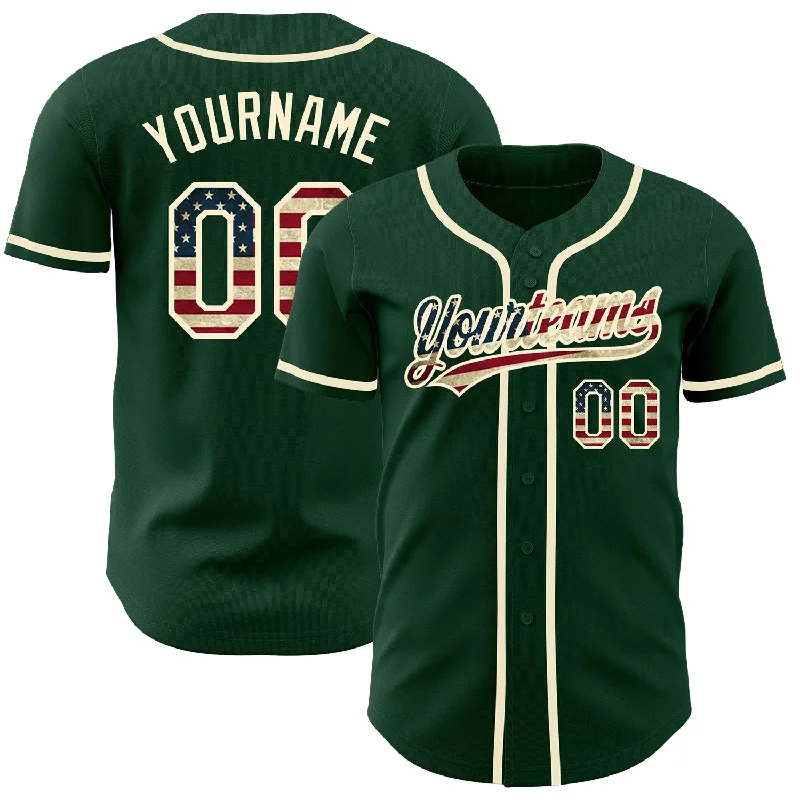 Custom Baseball Jerseys For Youth Competitions-Custom Green Vintage USA Flag-Cream Authentic Baseball Jersey