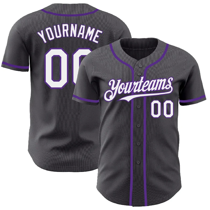 Personalized Baseball Jerseys For Team Traditions-Custom Steel Gray White-Purple Authentic Baseball Jersey