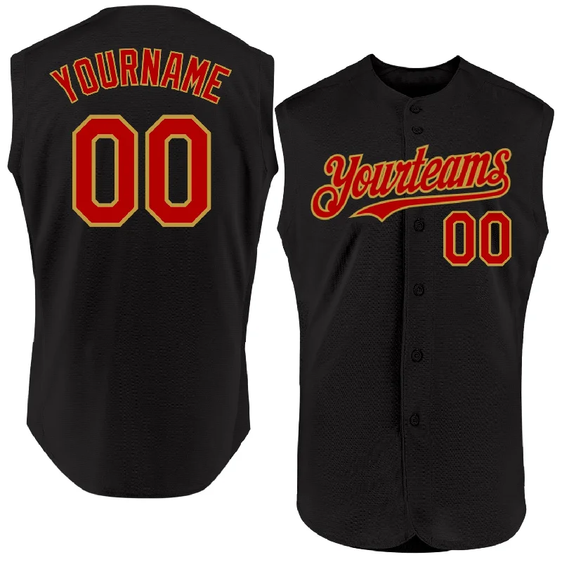 Personalized Baseball Jerseys For Fans & Players-Custom Black Red-Old Gold Authentic Sleeveless Baseball Jersey