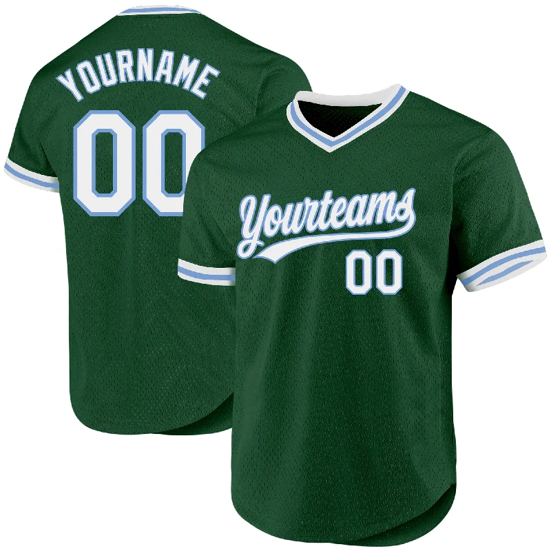 Personalized Baseball Jerseys For Group Customization-Custom Green White-Light Blue Authentic Throwback Baseball Jersey