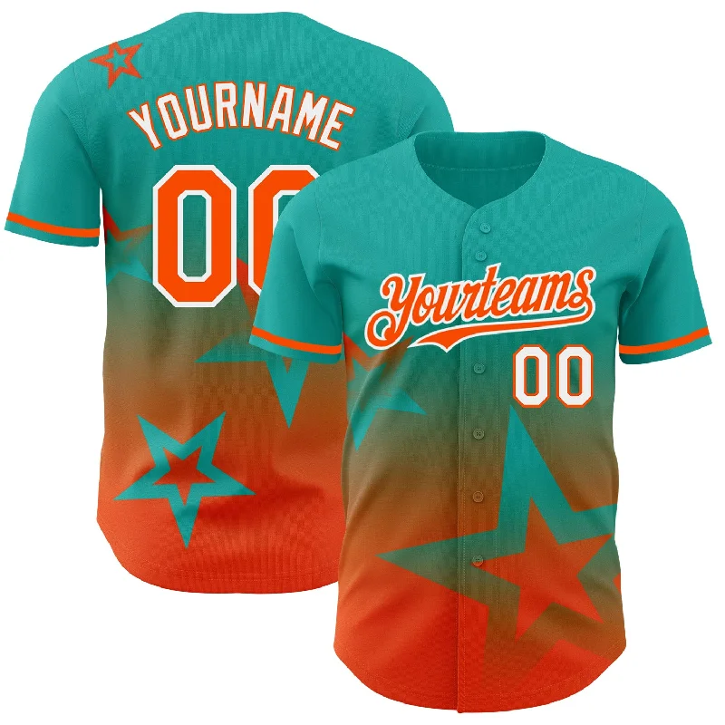 Personalized Baseball Jerseys For Custom Designs-Custom Aqua Orange-White 3D Pattern Design Gradient Style Twinkle Star Authentic Baseball Jersey