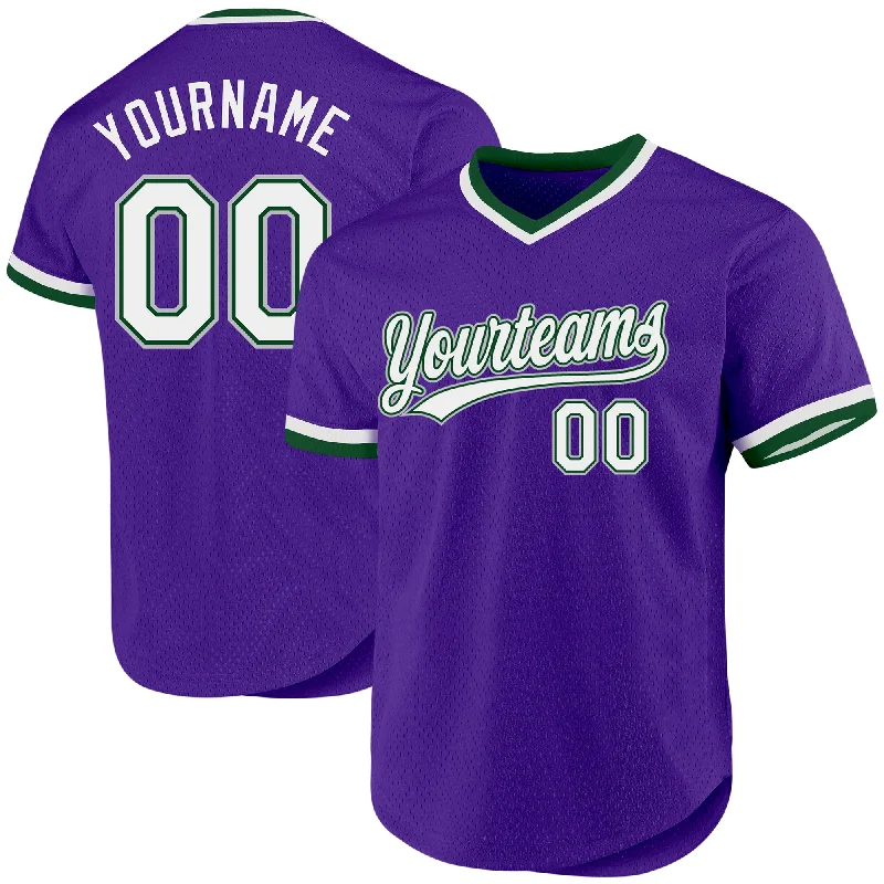 Baseball Jerseys For Special Team Events-Custom Purple Green-Gray Authentic Throwback Baseball Jersey