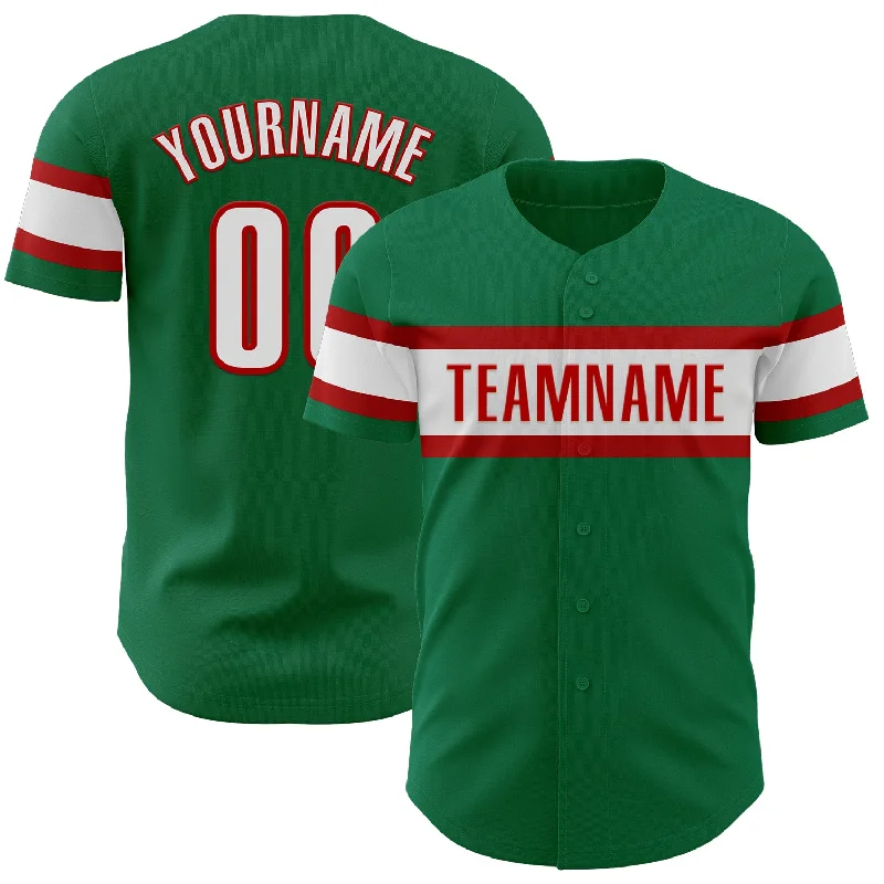 Personalized Baseball Jerseys For Fans & Players-Custom Kelly Green White-Red Authentic Baseball Jersey