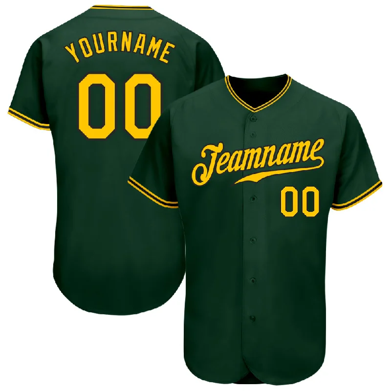 Personalized Baseball Jerseys For Special Anniversaries-Custom Green Gold-Black Authentic Baseball Jersey