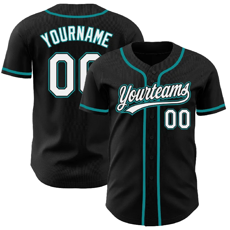 Baseball Jerseys For Sponsorship Recognition-Custom Black White-Teal Authentic Baseball Jersey