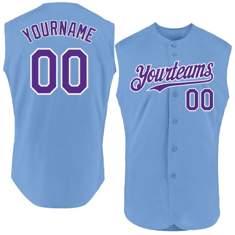 Personalized Baseball Jerseys For Holiday Season-Custom Light Blue Purple-White Authentic Sleeveless Baseball Jersey