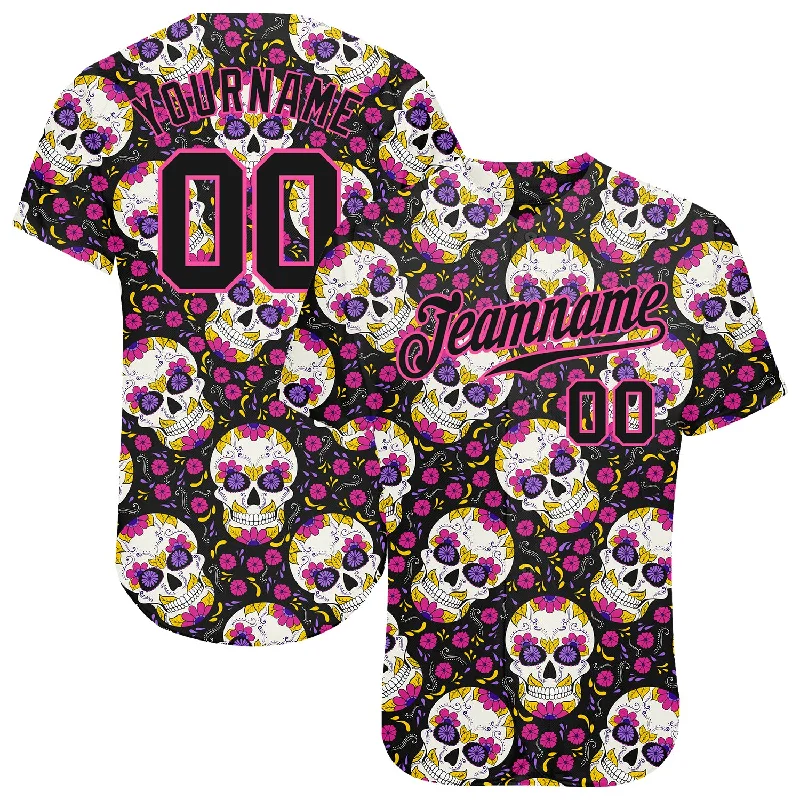 Personalized Baseball Jerseys For Event Gifting-Custom 3D Pattern Halloween Skulls With Floral Authentic Baseball Jersey