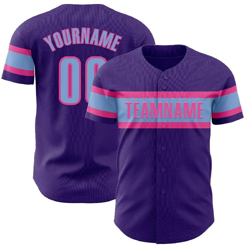 Baseball Jerseys For Custom Player Recognition-Custom Purple Light Blue-Pink Authentic Baseball Jersey