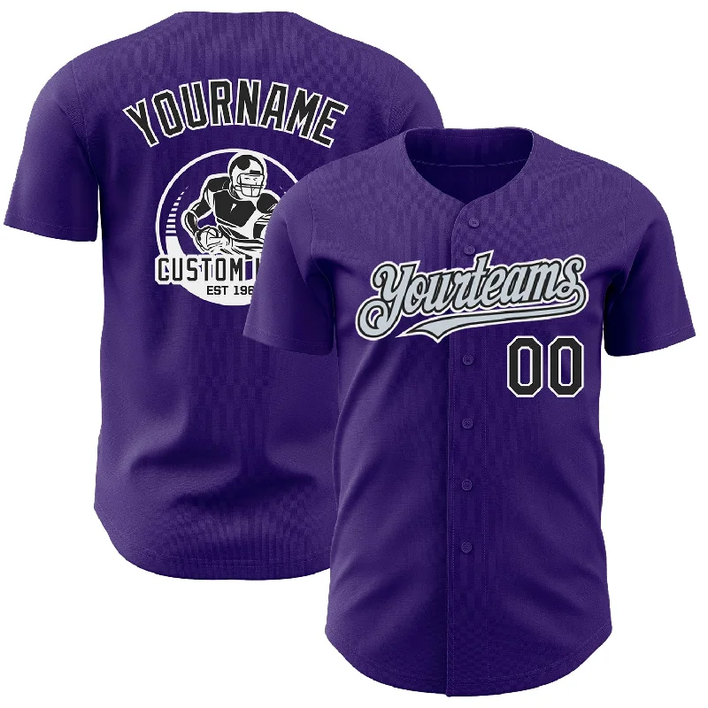 Custom Baseball Jerseys For Competitive Schools-Custom Purple Black Silver-White Authentic Baseball Jersey