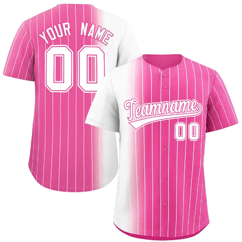 Custom Baseball Jerseys For Local Fans-Custom Pink White Pinstripe Personalized Gradient Authentic Baseball Jersey