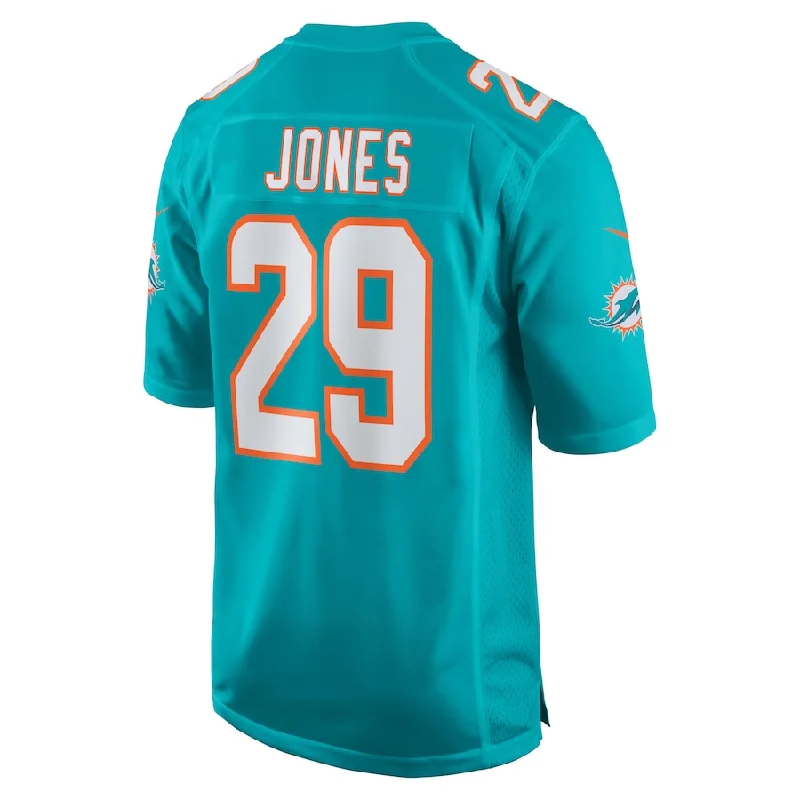 Custom Rugby Jerseys For Team Sponsorship-M.Dolphins #29 Brandon Jones Aqua Team Game Jersey Stitched American Football Jerseys