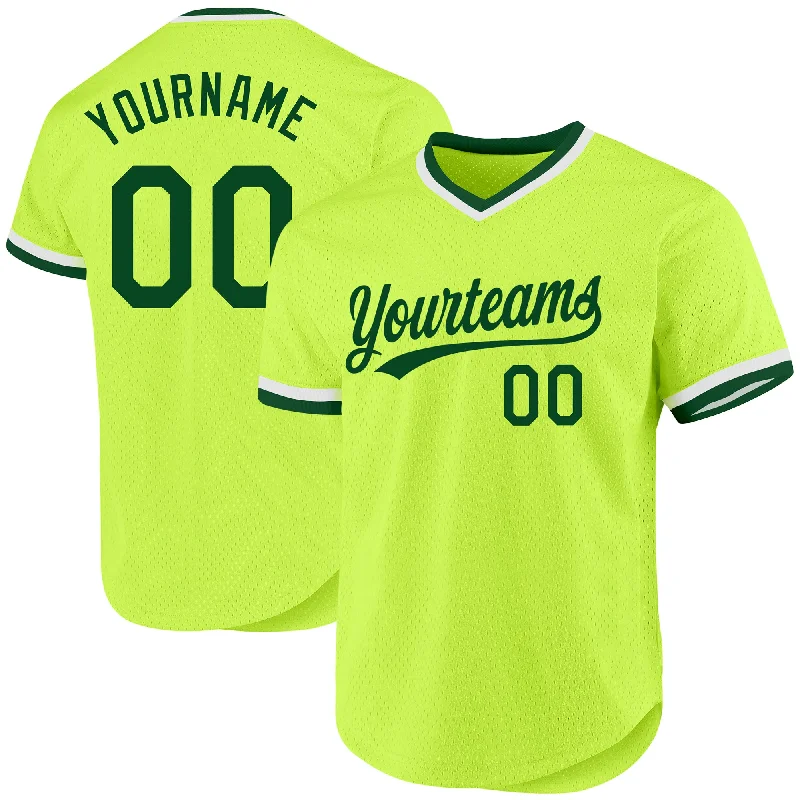 Personalized Baseball Jerseys For School Competitions-Custom Neon Green Green-White Authentic Throwback Baseball Jersey