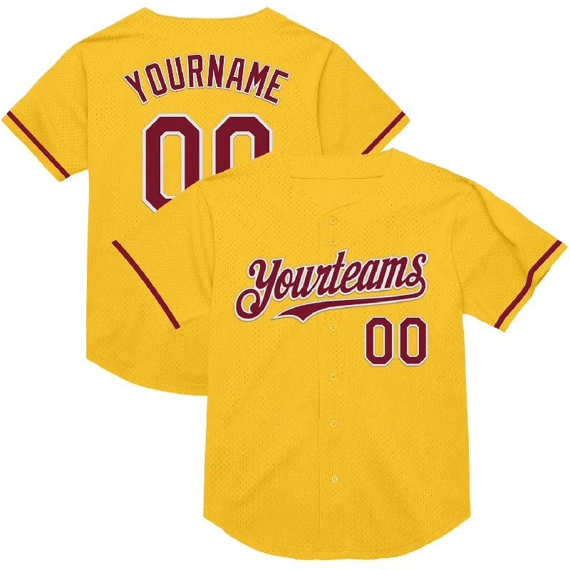 Baseball Jerseys For Custom Player Recognition-Custom Gold Crimson-White Mesh Authentic Throwback Baseball Jersey