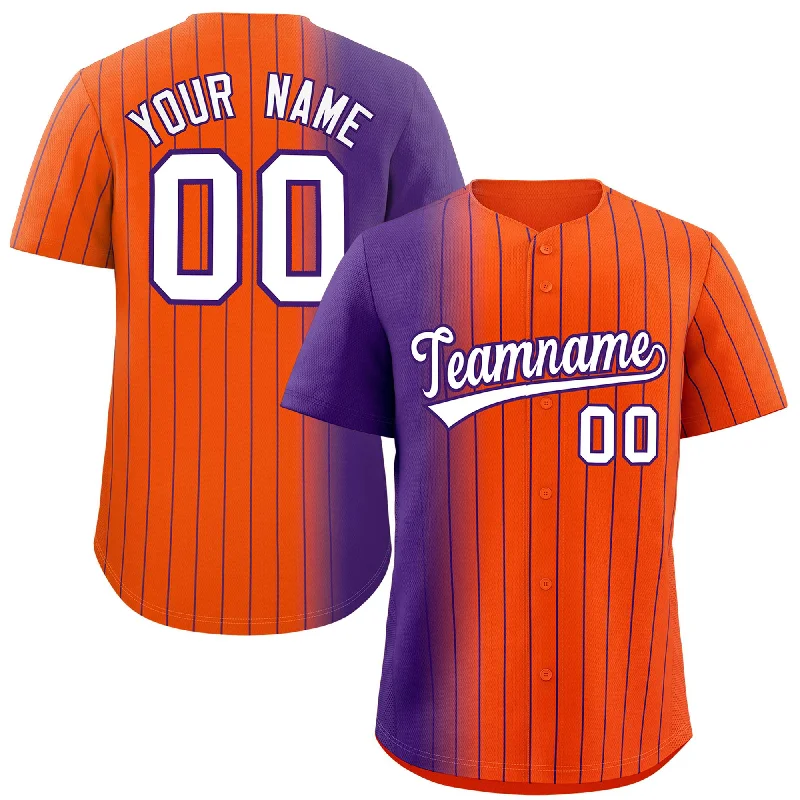 Baseball Jerseys For Community Support Events-Custom Orange Purple Pinstripe Personalized Gradient Authentic Baseball Jersey