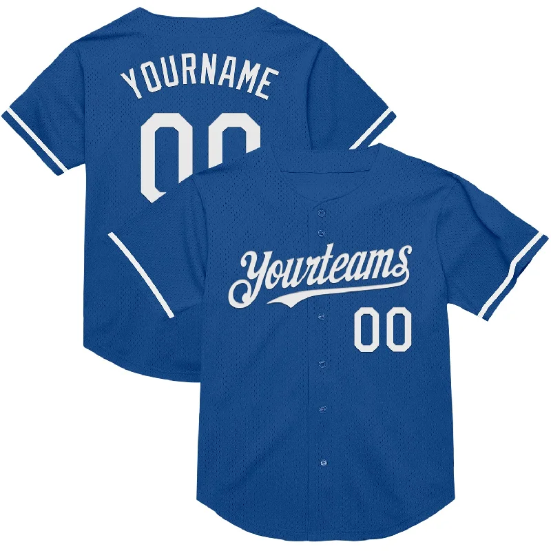 Baseball Jerseys For Holiday & Seasonal Events-Custom Blue White Mesh Authentic Throwback Baseball Jersey