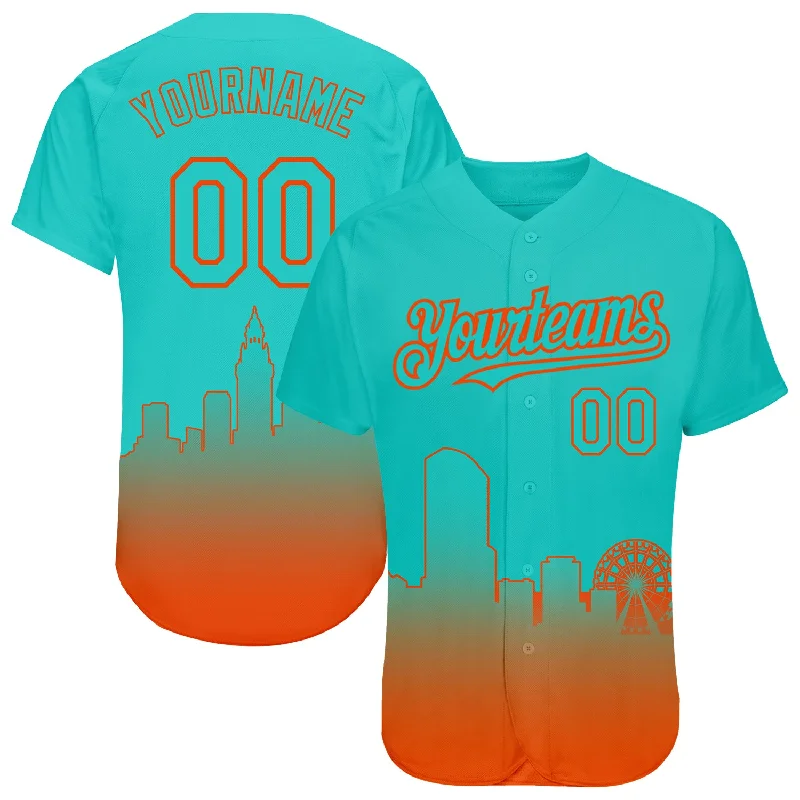 Custom Baseball Jerseys With Player Names-Custom Aqua Orange 3D Miami City Edition Fade Fashion Authentic Baseball Jersey