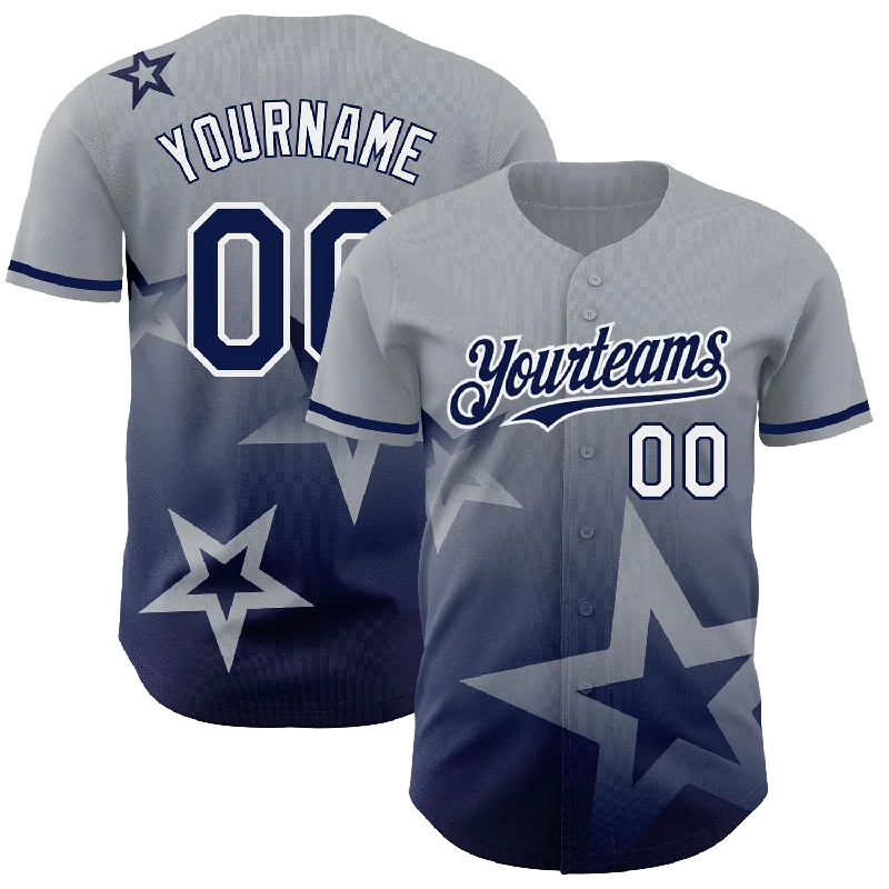 Baseball Jerseys For Family Events-Custom Gray Navy-White 3D Pattern Design Gradient Style Twinkle Star Authentic Baseball Jersey