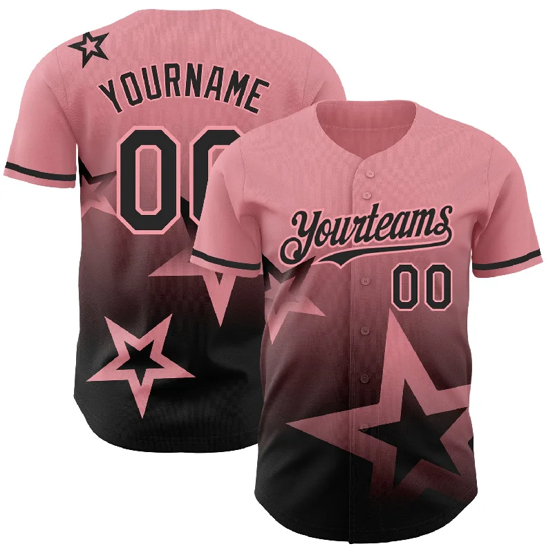 Baseball Jerseys For Professional Teams-Custom Medium Pink Black 3D Pattern Design Gradient Style Twinkle Star Authentic Baseball Jersey