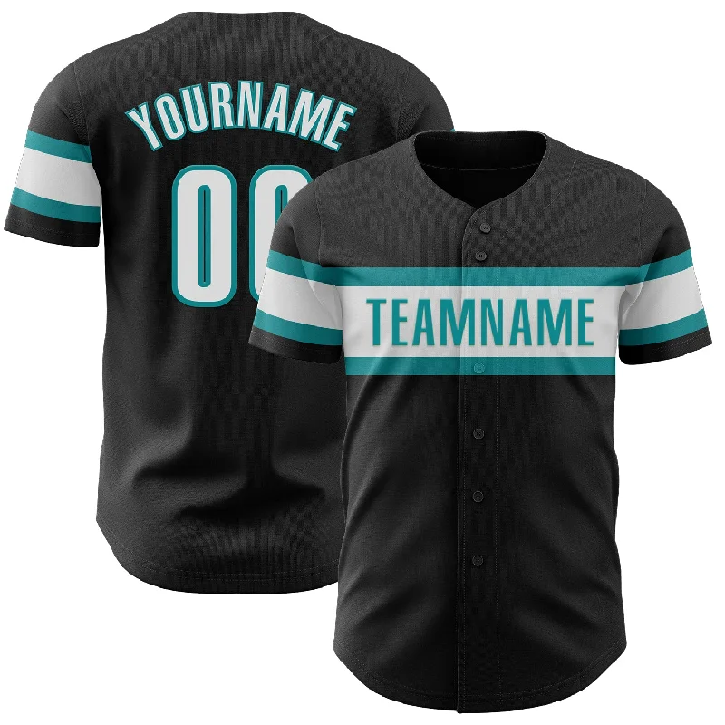 Customizable Baseball Jerseys-Custom Black White-Teal Authentic Baseball Jersey