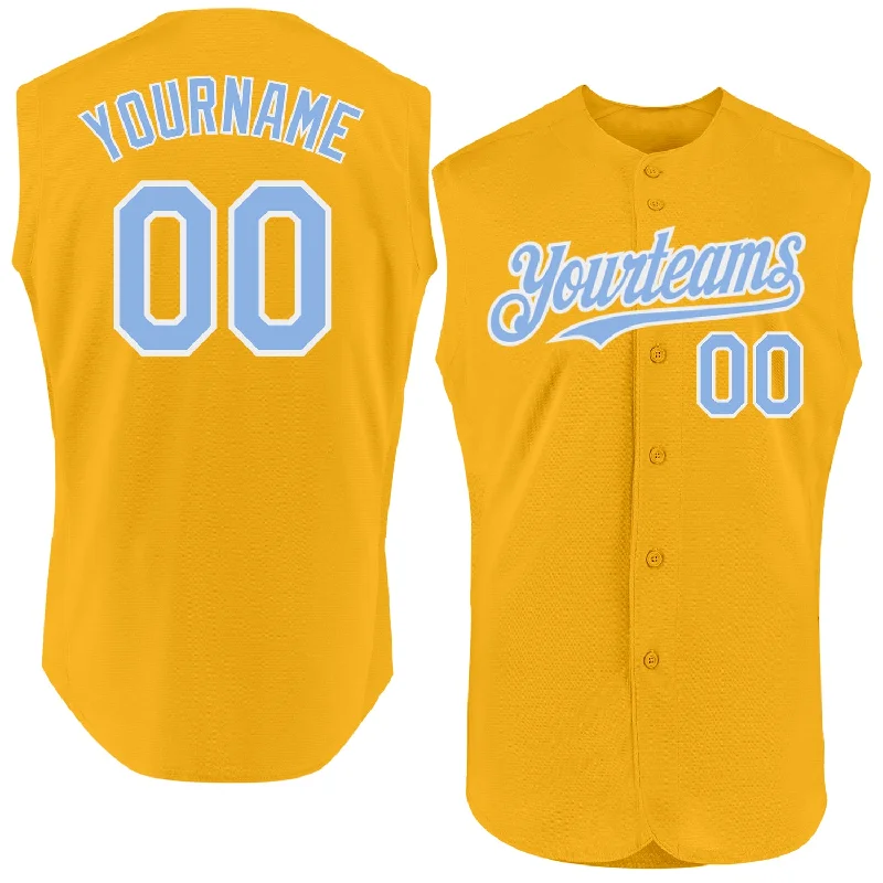 Custom Baseball Jerseys For Youth Competitions-Custom Gold Light Blue-White Authentic Sleeveless Baseball Jersey