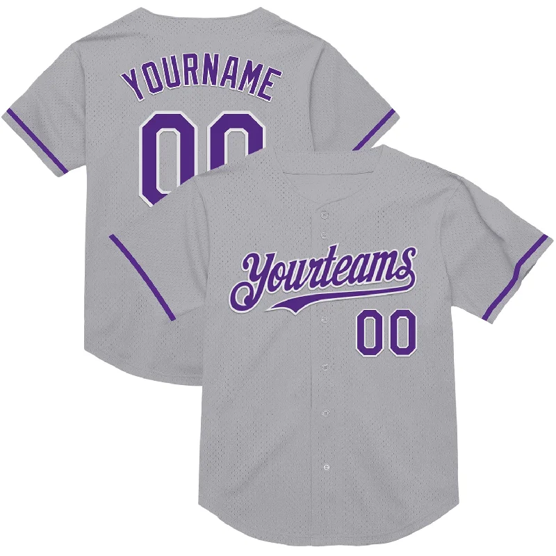 Personalized Baseball Jerseys For Special Guests-Custom Gray Purple-White Mesh Authentic Throwback Baseball Jersey