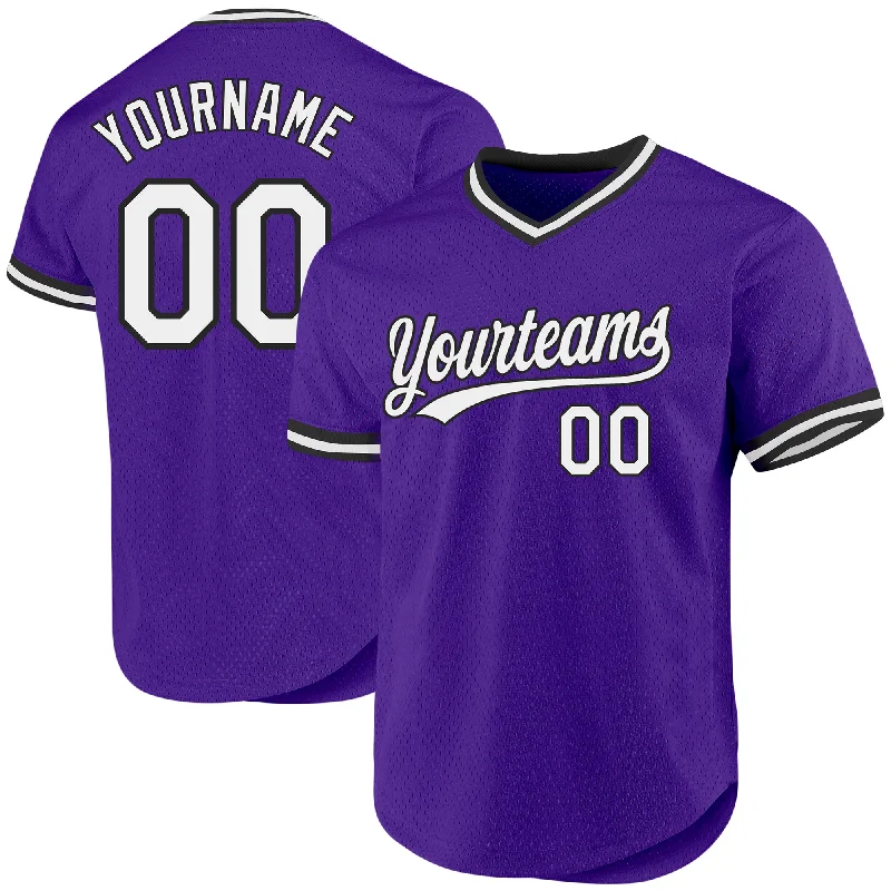 Custom Baseball Jerseys For Official League Apparel-Custom Purple White-Black Authentic Throwback Baseball Jersey