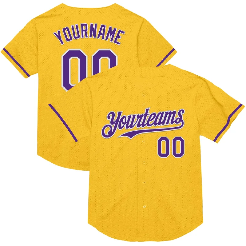 Baseball Jerseys For Local Rugby Clubs-Custom Gold Purple-White Mesh Authentic Throwback Baseball Jersey