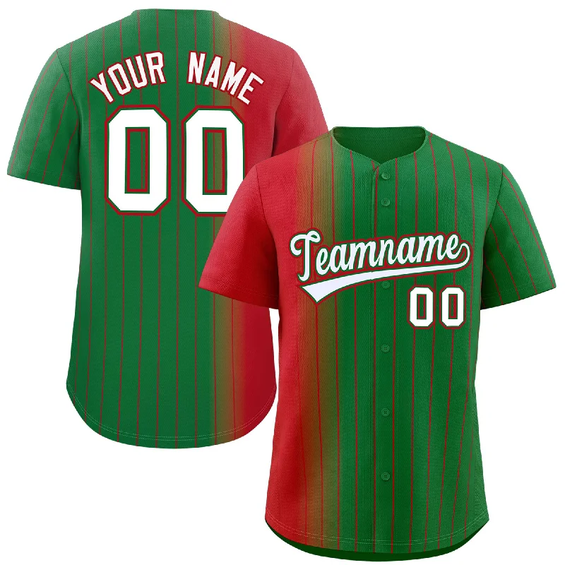 Personalized Baseball Jerseys For High School Teams-Custom Kelly Green Red Pinstripe Personalized Gradient Authentic Baseball Jersey