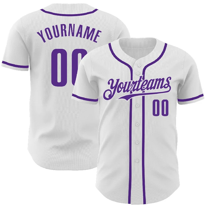 Personalized Baseball Jerseys For College Teams-Custom White Purple Authentic Baseball Jersey