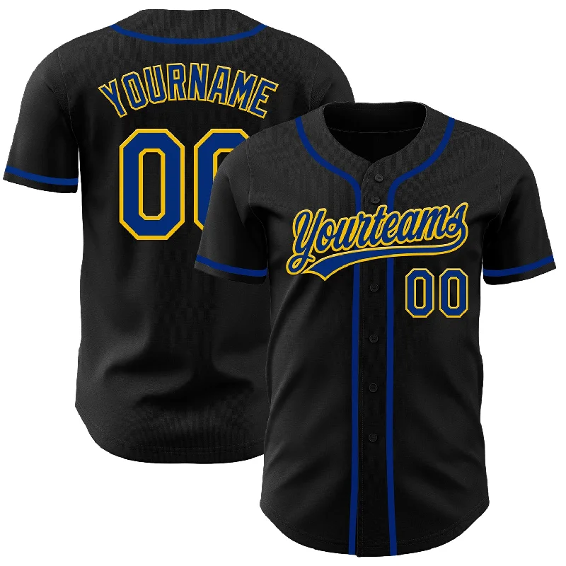 Personalized Baseball Jerseys For Off-Field Wear-Custom Black Royal-Yellow Authentic Baseball Jersey