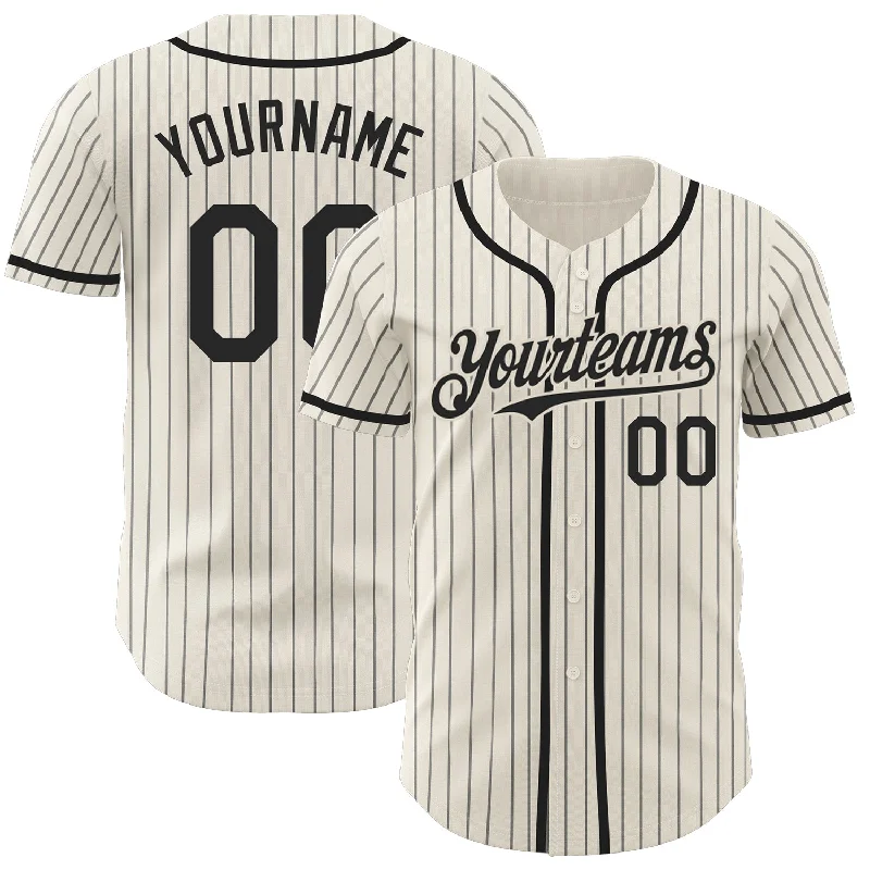 Custom Baseball Jerseys With Custom Fit-Custom Cream Black Pinstripe Black Authentic Baseball Jersey