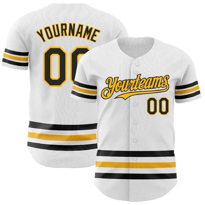 Custom Baseball Jerseys For Regional Competitions-Custom White Black-Gold Line Authentic Baseball Jersey