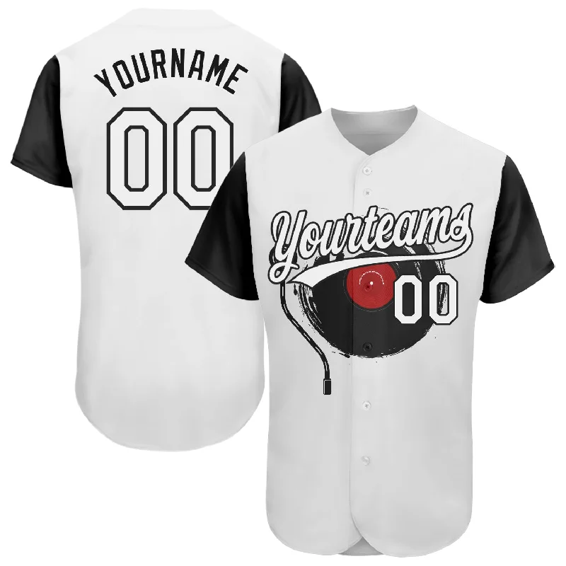 Personalized Baseball Jerseys For Birthday Gifts-Custom White Black 3D Pattern Design Music Festival Vintage Vinyl Record Authentic Baseball Jersey