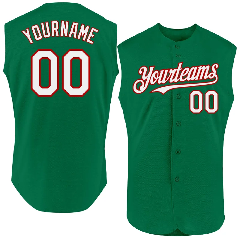 Custom Baseball Jerseys For Major Events-Custom Kelly Green White-Red Authentic Sleeveless Baseball Jersey